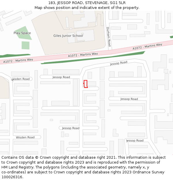 183, JESSOP ROAD, STEVENAGE, SG1 5LR: Location map and indicative extent of plot