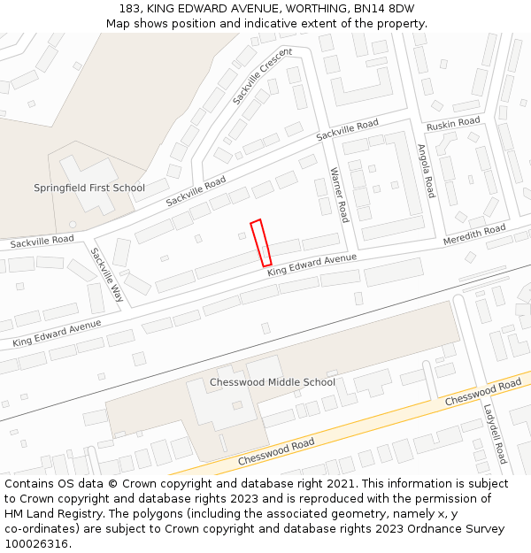 183, KING EDWARD AVENUE, WORTHING, BN14 8DW: Location map and indicative extent of plot
