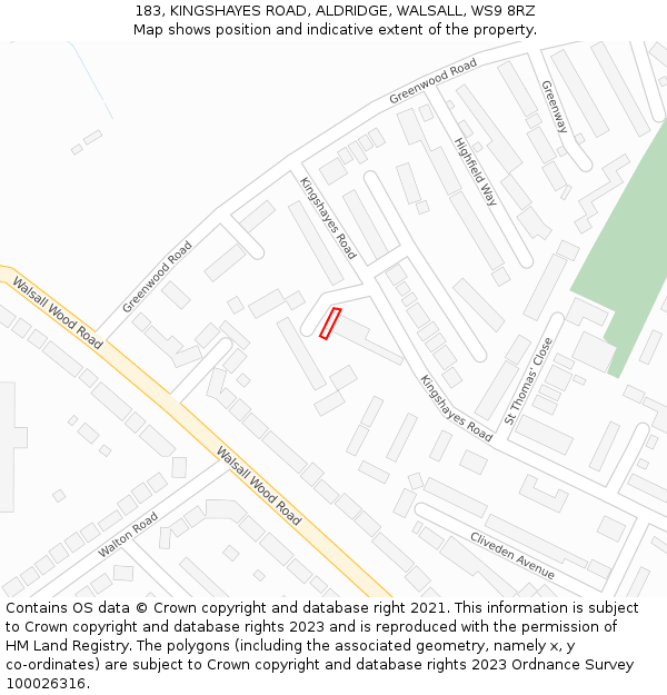 183, KINGSHAYES ROAD, ALDRIDGE, WALSALL, WS9 8RZ: Location map and indicative extent of plot