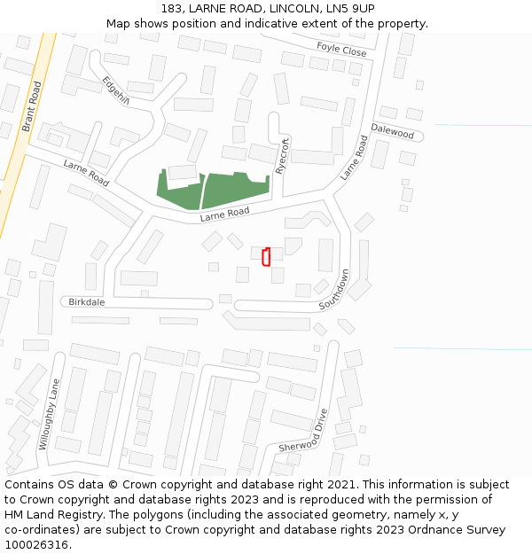 183, LARNE ROAD, LINCOLN, LN5 9UP: Location map and indicative extent of plot