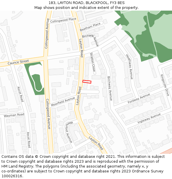 183, LAYTON ROAD, BLACKPOOL, FY3 8ES: Location map and indicative extent of plot