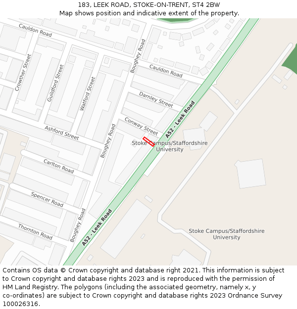 183, LEEK ROAD, STOKE-ON-TRENT, ST4 2BW: Location map and indicative extent of plot