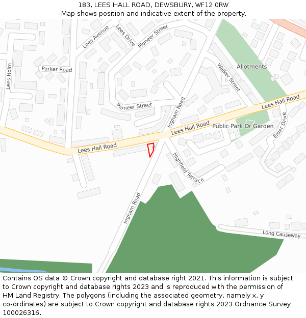 183, LEES HALL ROAD, DEWSBURY, WF12 0RW: Location map and indicative extent of plot