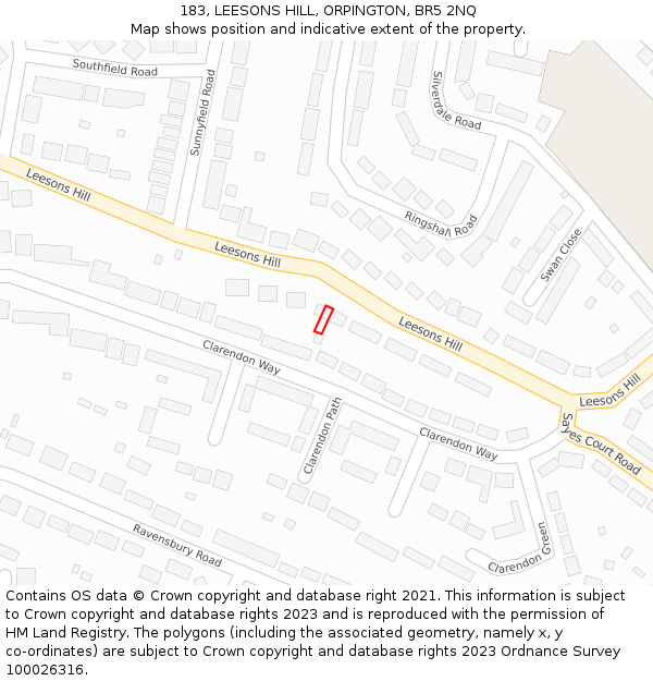 183, LEESONS HILL, ORPINGTON, BR5 2NQ: Location map and indicative extent of plot