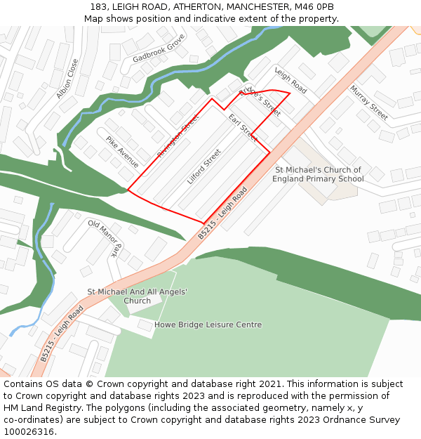 183, LEIGH ROAD, ATHERTON, MANCHESTER, M46 0PB: Location map and indicative extent of plot