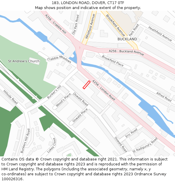 183, LONDON ROAD, DOVER, CT17 0TF: Location map and indicative extent of plot
