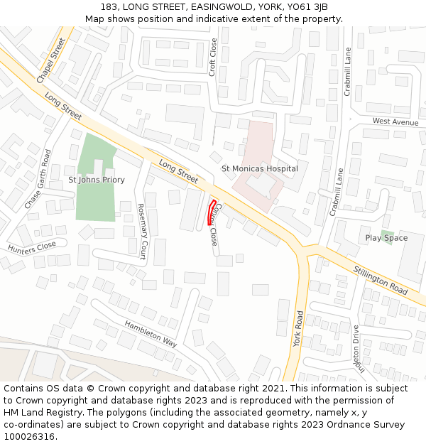 183, LONG STREET, EASINGWOLD, YORK, YO61 3JB: Location map and indicative extent of plot