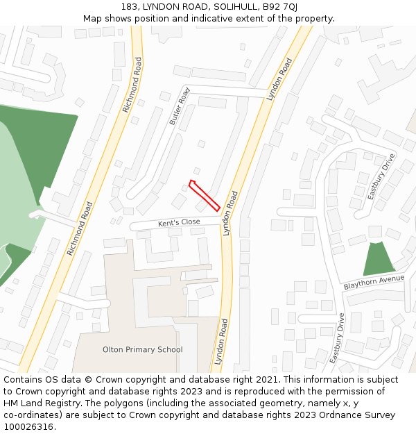 183, LYNDON ROAD, SOLIHULL, B92 7QJ: Location map and indicative extent of plot