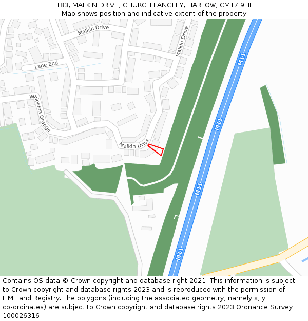 183, MALKIN DRIVE, CHURCH LANGLEY, HARLOW, CM17 9HL: Location map and indicative extent of plot