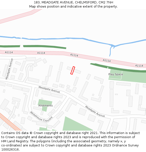 183, MEADGATE AVENUE, CHELMSFORD, CM2 7NH: Location map and indicative extent of plot