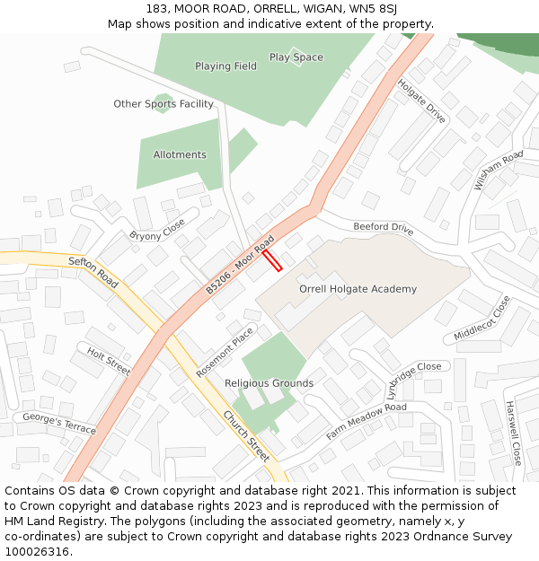 183, MOOR ROAD, ORRELL, WIGAN, WN5 8SJ: Location map and indicative extent of plot