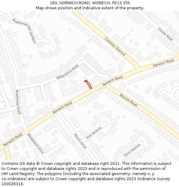 183, NORWICH ROAD, WISBECH, PE13 3TA: Location map and indicative extent of plot