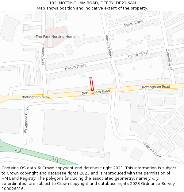 183, NOTTINGHAM ROAD, DERBY, DE21 6AN: Location map and indicative extent of plot