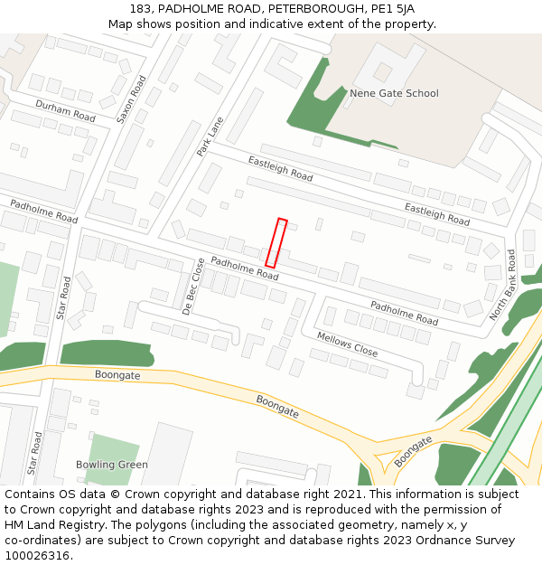 183, PADHOLME ROAD, PETERBOROUGH, PE1 5JA: Location map and indicative extent of plot
