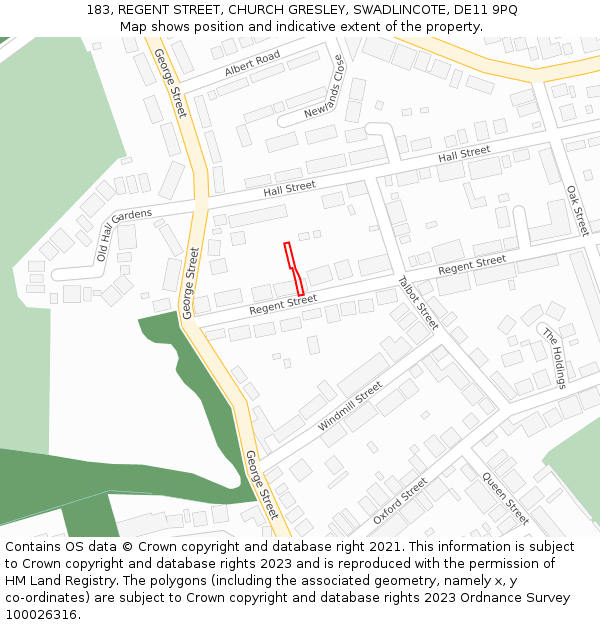 183, REGENT STREET, CHURCH GRESLEY, SWADLINCOTE, DE11 9PQ: Location map and indicative extent of plot