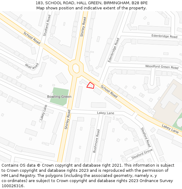 183, SCHOOL ROAD, HALL GREEN, BIRMINGHAM, B28 8PE: Location map and indicative extent of plot