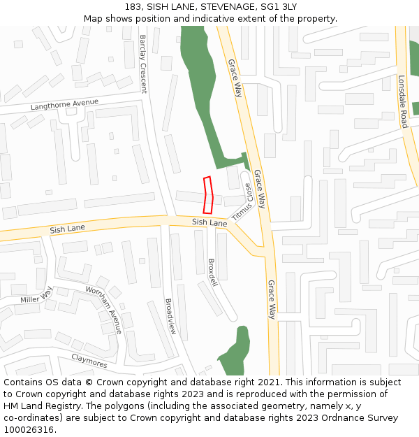183, SISH LANE, STEVENAGE, SG1 3LY: Location map and indicative extent of plot