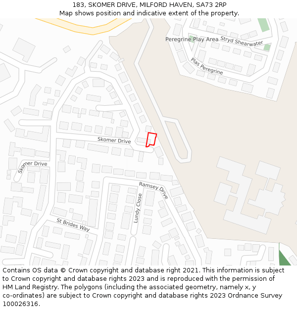 183, SKOMER DRIVE, MILFORD HAVEN, SA73 2RP: Location map and indicative extent of plot