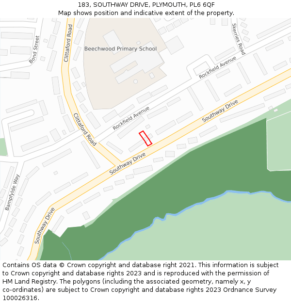 183, SOUTHWAY DRIVE, PLYMOUTH, PL6 6QF: Location map and indicative extent of plot