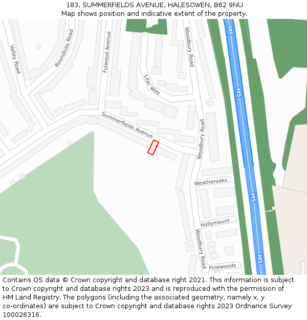 183, SUMMERFIELDS AVENUE, HALESOWEN, B62 9NU: Location map and indicative extent of plot