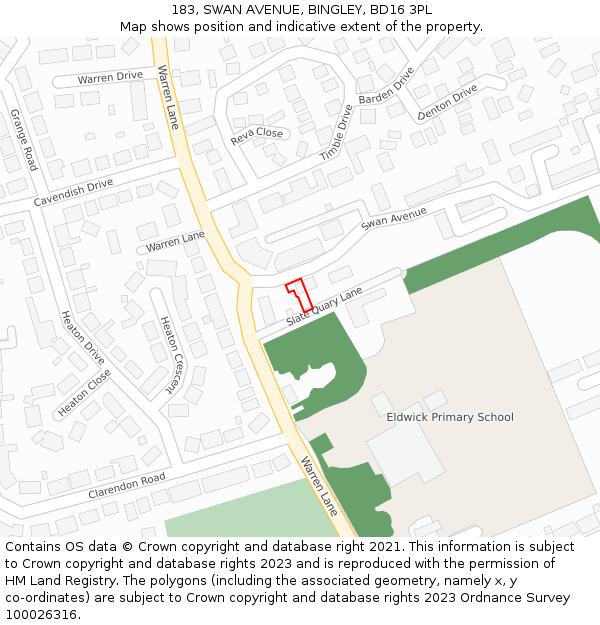 183, SWAN AVENUE, BINGLEY, BD16 3PL: Location map and indicative extent of plot