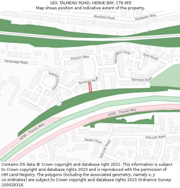 183, TALMEAD ROAD, HERNE BAY, CT6 6FE: Location map and indicative extent of plot