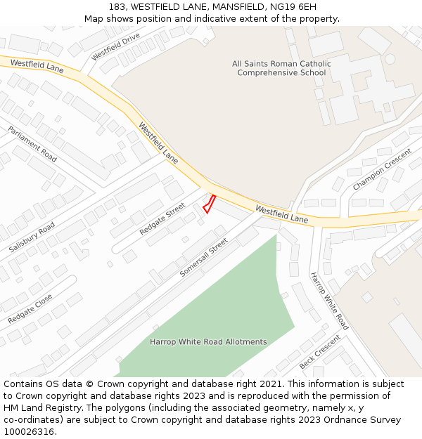 183, WESTFIELD LANE, MANSFIELD, NG19 6EH: Location map and indicative extent of plot