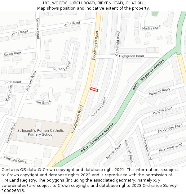 183, WOODCHURCH ROAD, BIRKENHEAD, CH42 9LL: Location map and indicative extent of plot