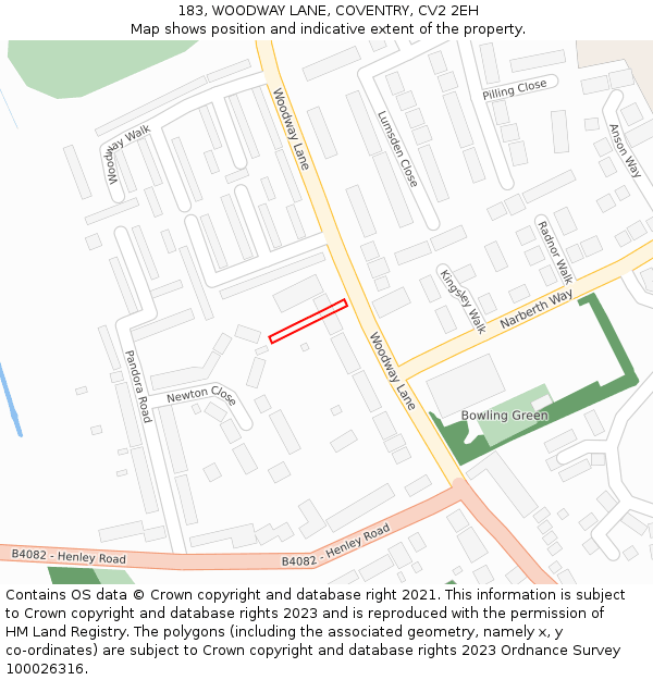 183, WOODWAY LANE, COVENTRY, CV2 2EH: Location map and indicative extent of plot