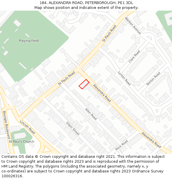 184, ALEXANDRA ROAD, PETERBOROUGH, PE1 3DL: Location map and indicative extent of plot