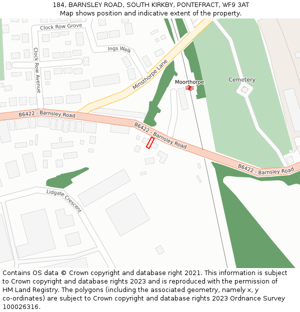 184, BARNSLEY ROAD, SOUTH KIRKBY, PONTEFRACT, WF9 3AT: Location map and indicative extent of plot