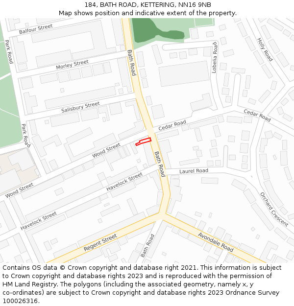 184, BATH ROAD, KETTERING, NN16 9NB: Location map and indicative extent of plot