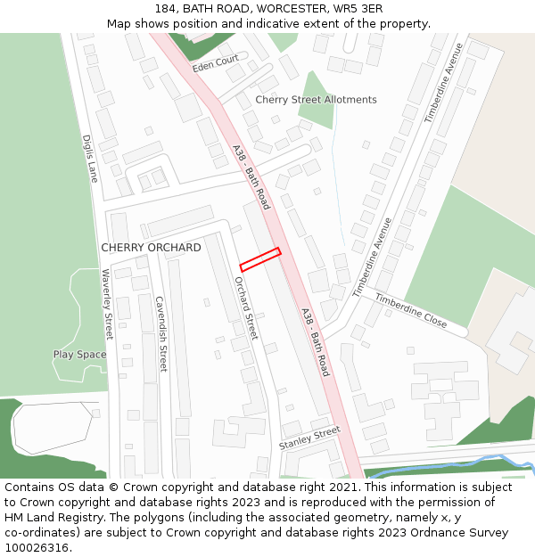 184, BATH ROAD, WORCESTER, WR5 3ER: Location map and indicative extent of plot