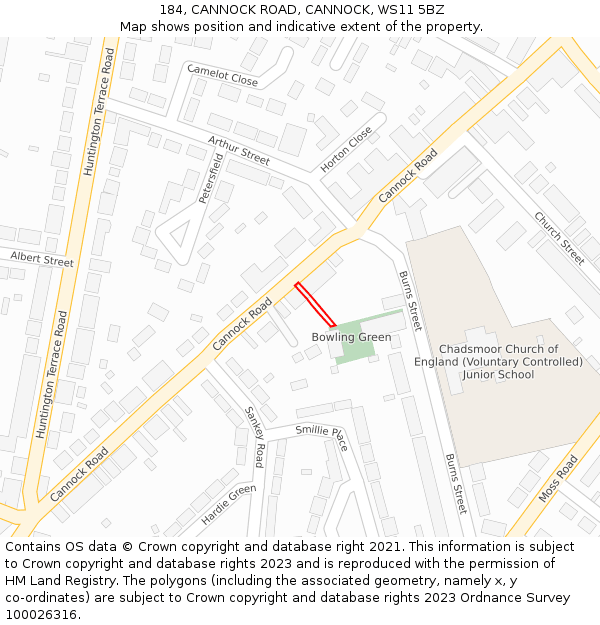 184, CANNOCK ROAD, CANNOCK, WS11 5BZ: Location map and indicative extent of plot