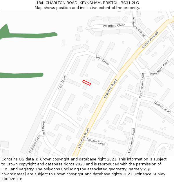 184, CHARLTON ROAD, KEYNSHAM, BRISTOL, BS31 2LG: Location map and indicative extent of plot