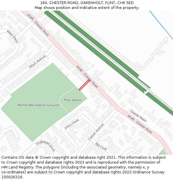 184, CHESTER ROAD, OAKENHOLT, FLINT, CH6 5ED: Location map and indicative extent of plot