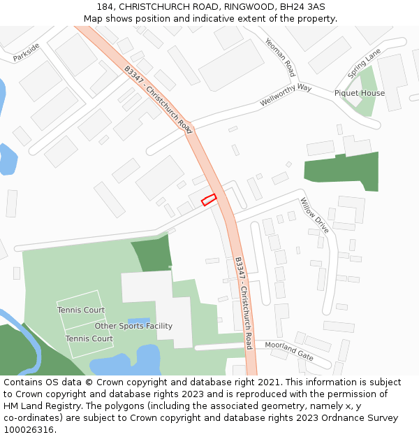 184, CHRISTCHURCH ROAD, RINGWOOD, BH24 3AS: Location map and indicative extent of plot