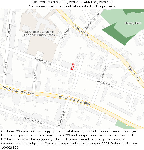 184, COLEMAN STREET, WOLVERHAMPTON, WV6 0RH: Location map and indicative extent of plot