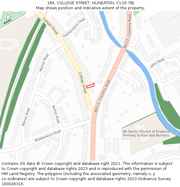 184, COLLEGE STREET, NUNEATON, CV10 7BJ: Location map and indicative extent of plot