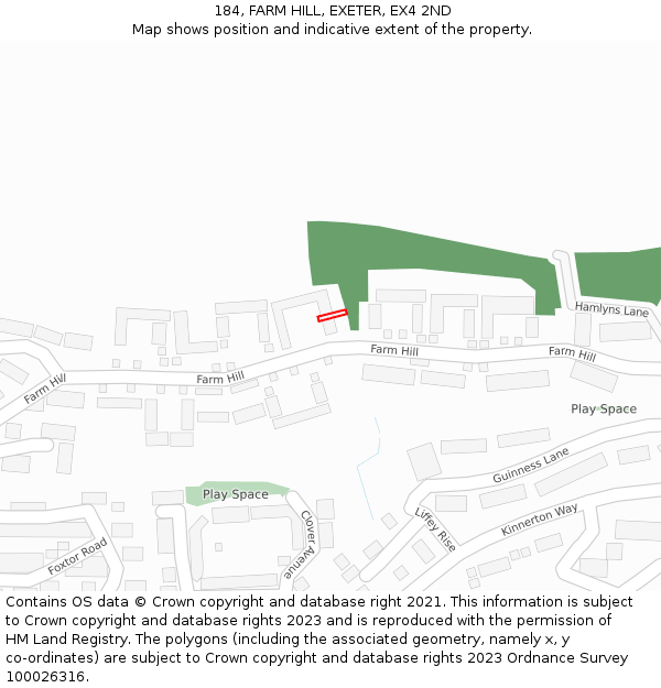 184, FARM HILL, EXETER, EX4 2ND: Location map and indicative extent of plot
