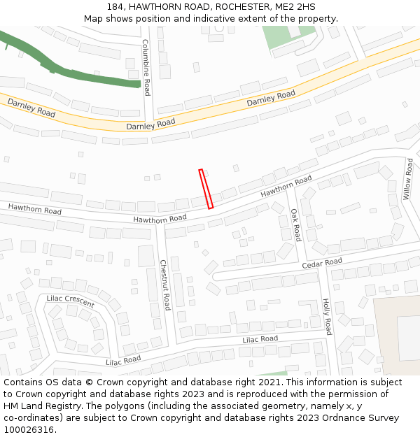 184, HAWTHORN ROAD, ROCHESTER, ME2 2HS: Location map and indicative extent of plot