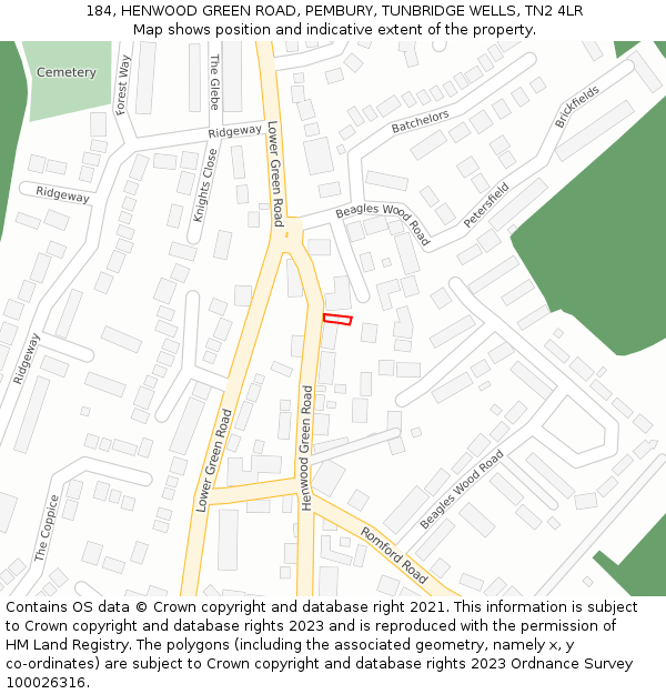 184, HENWOOD GREEN ROAD, PEMBURY, TUNBRIDGE WELLS, TN2 4LR: Location map and indicative extent of plot