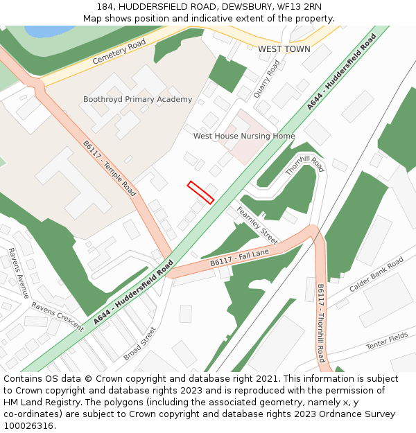 184, HUDDERSFIELD ROAD, DEWSBURY, WF13 2RN: Location map and indicative extent of plot