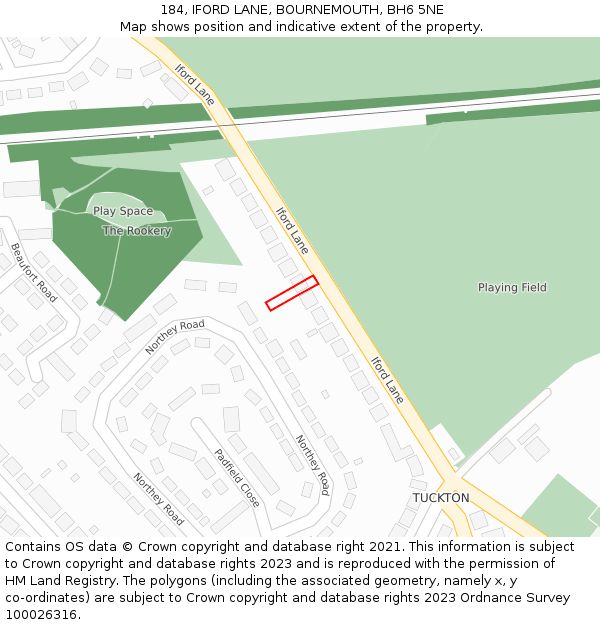 184, IFORD LANE, BOURNEMOUTH, BH6 5NE: Location map and indicative extent of plot