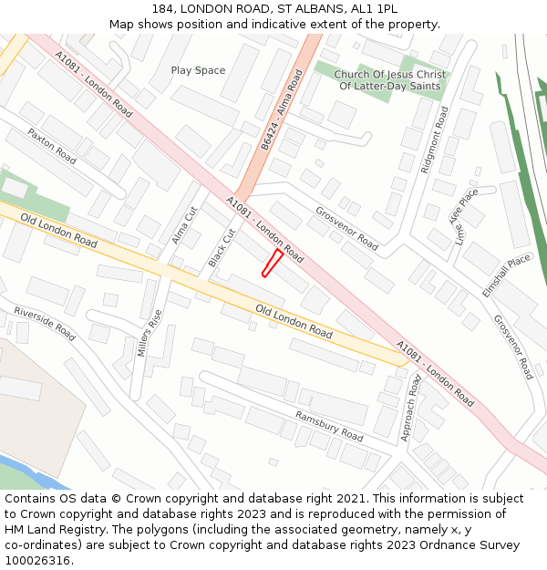 184, LONDON ROAD, ST ALBANS, AL1 1PL: Location map and indicative extent of plot