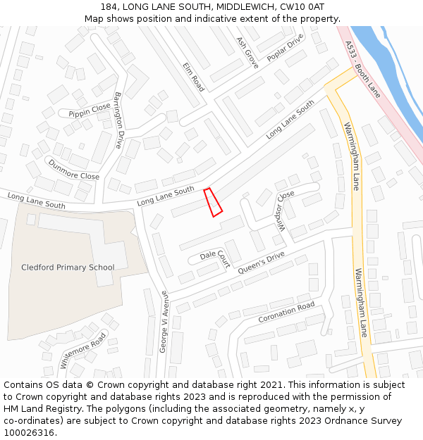 184, LONG LANE SOUTH, MIDDLEWICH, CW10 0AT: Location map and indicative extent of plot