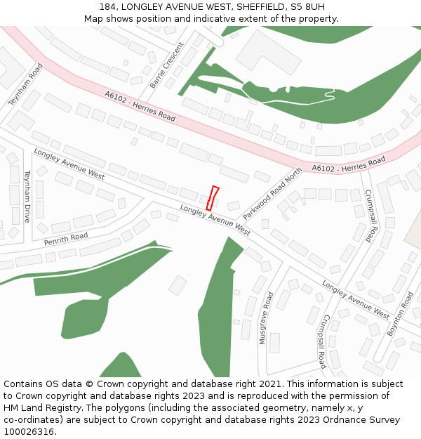 184, LONGLEY AVENUE WEST, SHEFFIELD, S5 8UH: Location map and indicative extent of plot