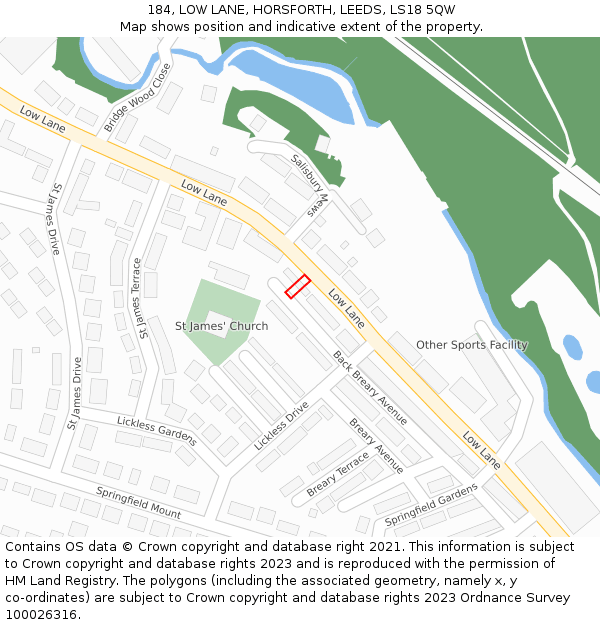 184, LOW LANE, HORSFORTH, LEEDS, LS18 5QW: Location map and indicative extent of plot