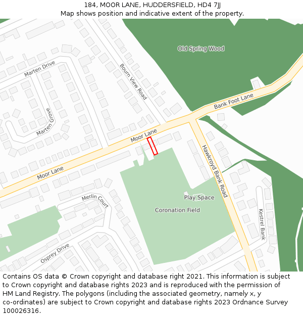 184, MOOR LANE, HUDDERSFIELD, HD4 7JJ: Location map and indicative extent of plot