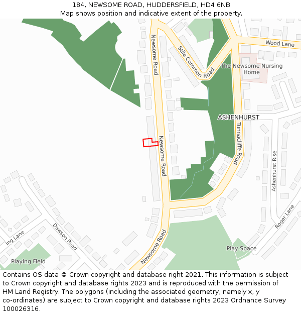 184, NEWSOME ROAD, HUDDERSFIELD, HD4 6NB: Location map and indicative extent of plot